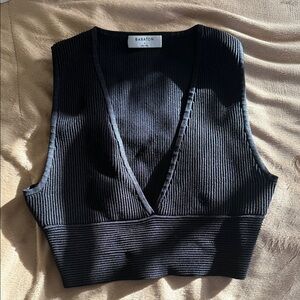 Aritzia Deep V Black Knit Crop Top